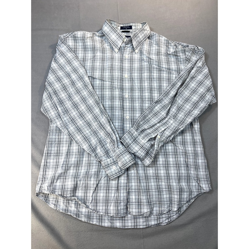 Nautica Shirt Extra Large Mens Brown Gray Check Stripe Button Up casual.